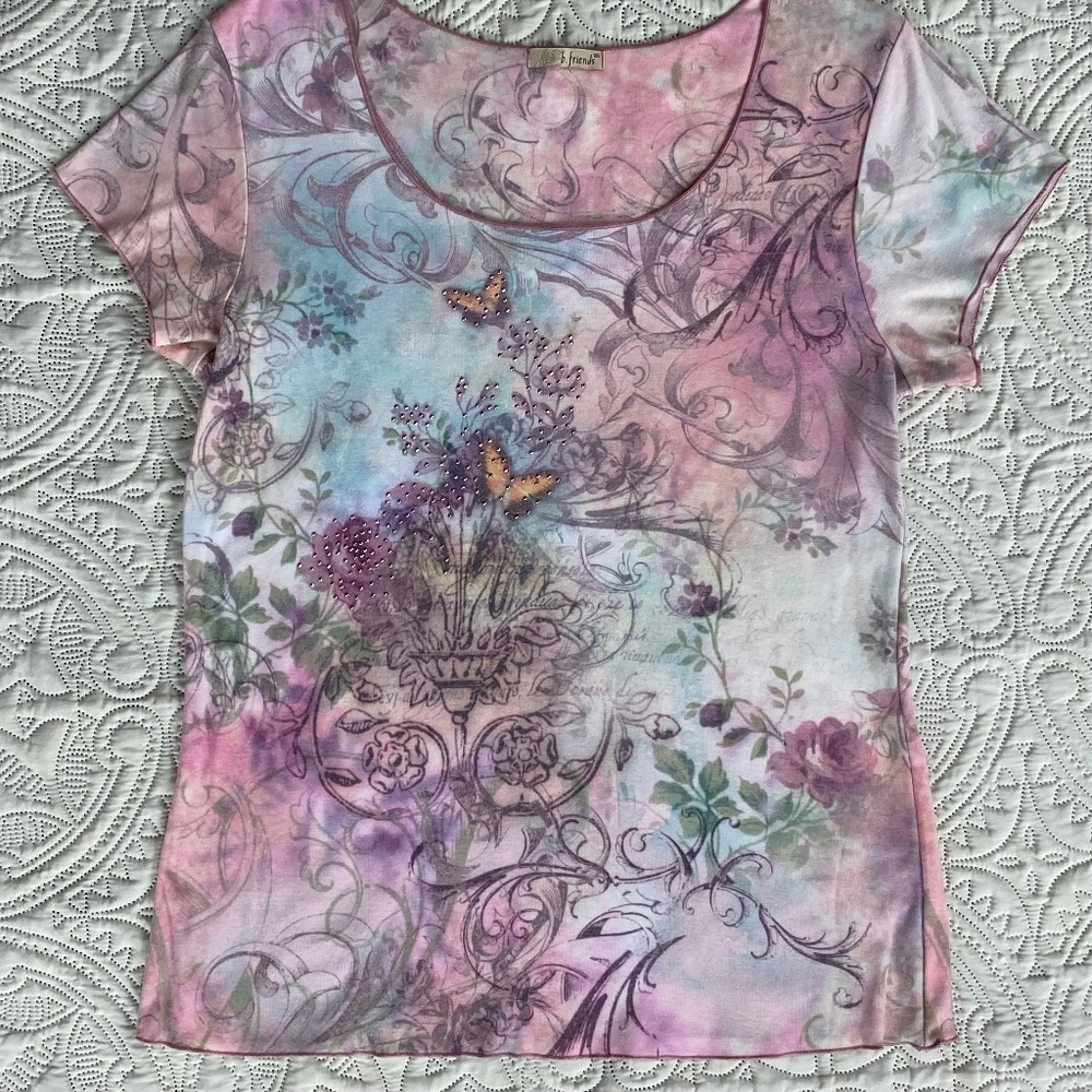 EUC Women’s Vintage Tye Dye Butterfly Tee Shirt, b. friends Sz XL
